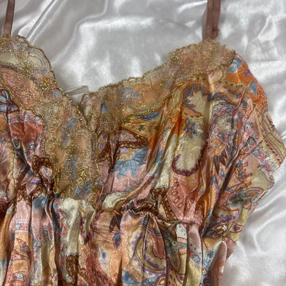 y2k cami top Multicolor Excellent Paisley Lace Trim Satin Mini Original Inc - Picture 3 of 6